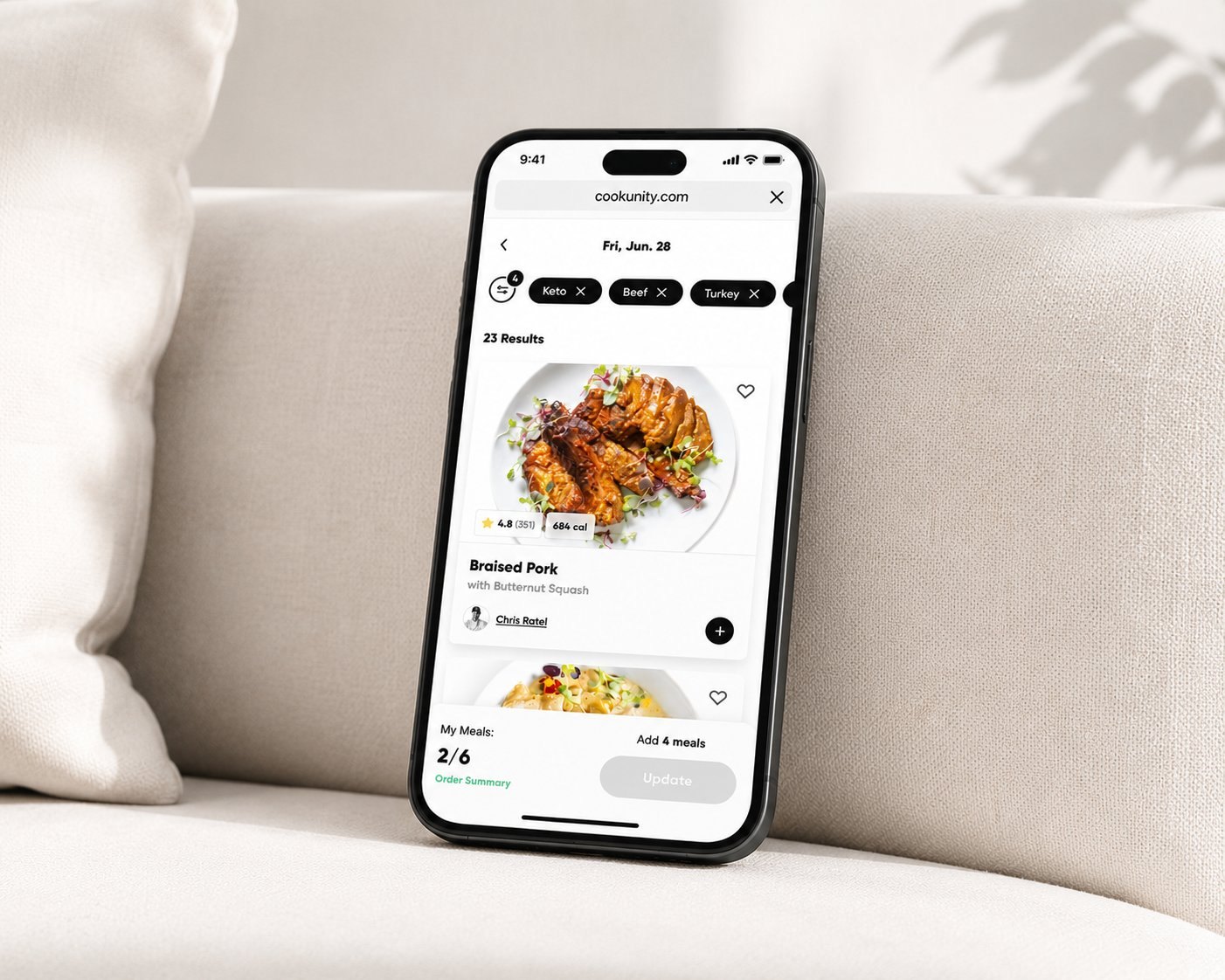 CookUnity weekly menu on mobile
