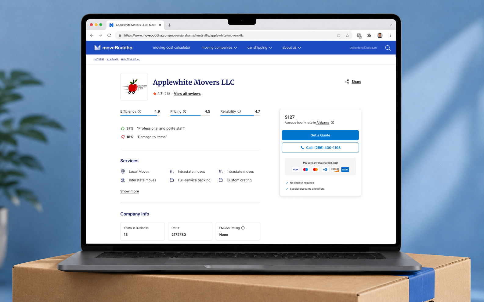 Desktop UX/UI Design for Moving Company