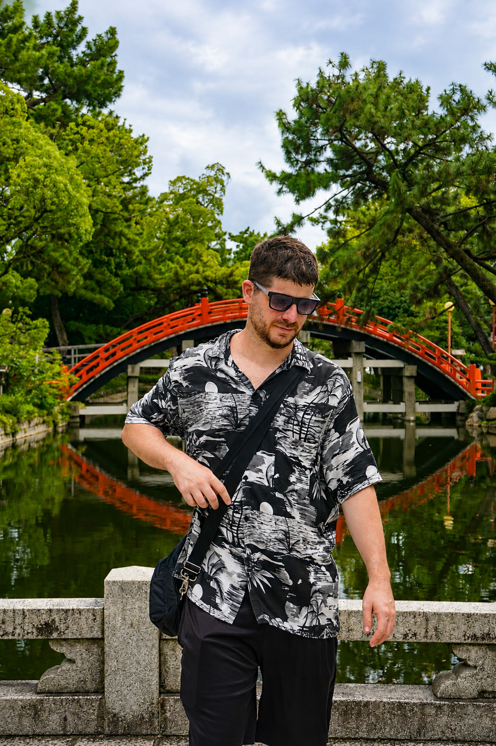 Guido Avogadro in front of the Taiko-bashi bridge in Osaka, Japan