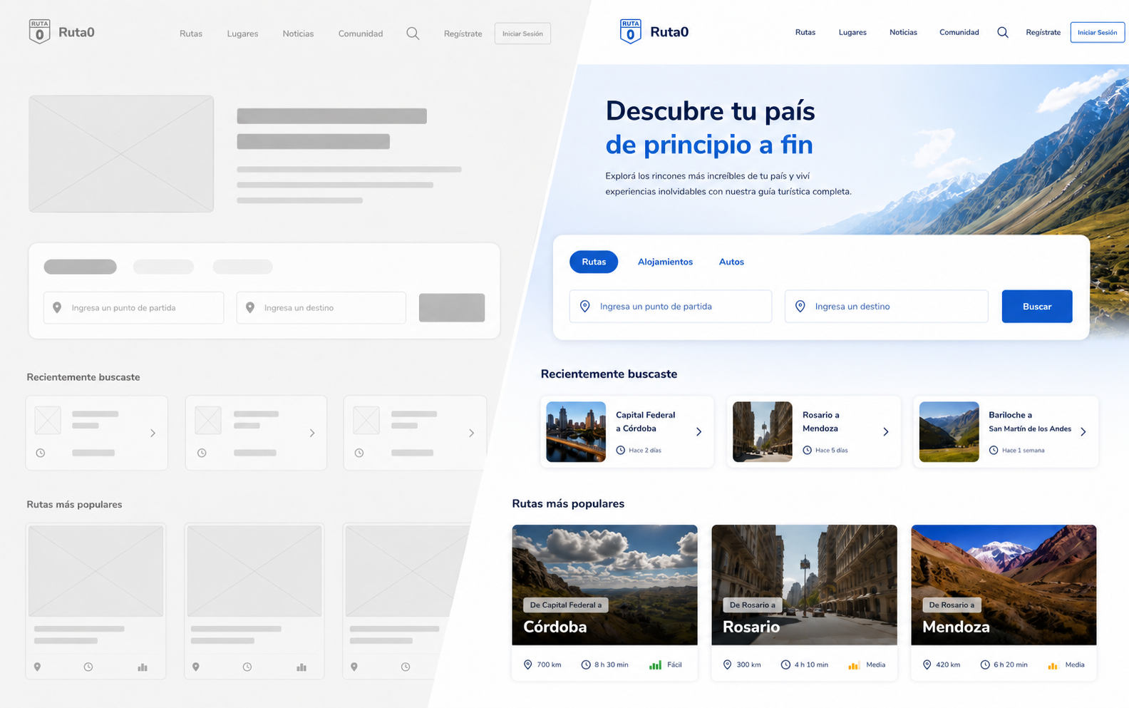 Ruta0 web redesign: destination page with route options and accommodation